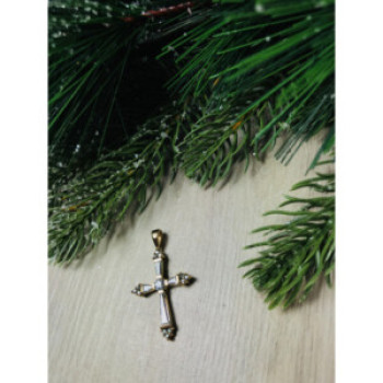 925 Sterling Silver Gold Plated Blue CZ Cross Pendant