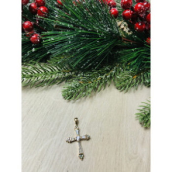 925 Sterling Silver Gold Plated Blue CZ Cross Pendant