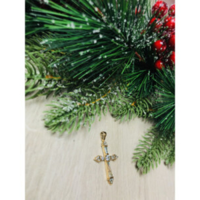 925 Sterling Silver Gold Plated Blue CZ Cross Pendant