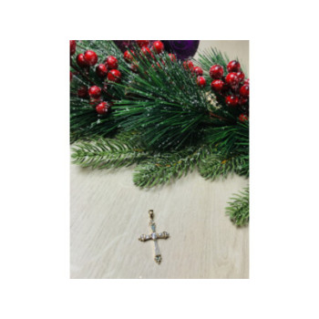 925 Sterling Silver Gold Plated Blue CZ Cross Pendant