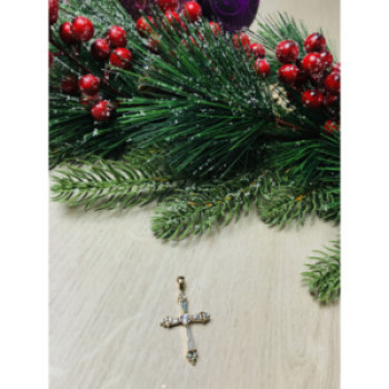 925 Sterling Silver Gold Plated Blue CZ Cross Pendant
