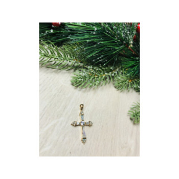 925 Sterling Silver Gold Plated Blue CZ Cross Pendant