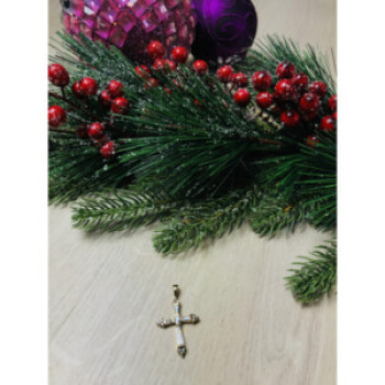 925 Sterling Silver Gold Plated Blue CZ Cross Pendant