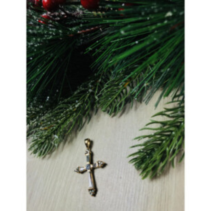 925 Sterling Silver Gold Plated Blue CZ Cross Pendant