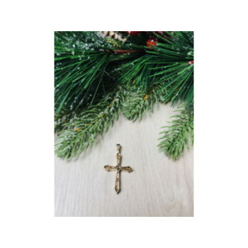 925 Sterling Silver Gold Plated Blue CZ Cross Pendant