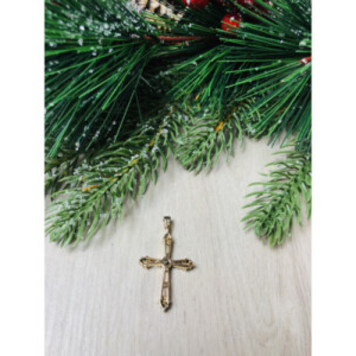 925 Sterling Silver Gold Plated Blue CZ Cross Pendant