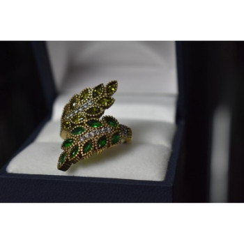 925 Sterling Silver Gold Plated Green Alpanite & CZ Ring Size 8.5