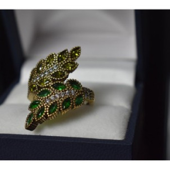 925 Sterling Silver With Gilding Green Alpanite & CZ Ring Size 8.5