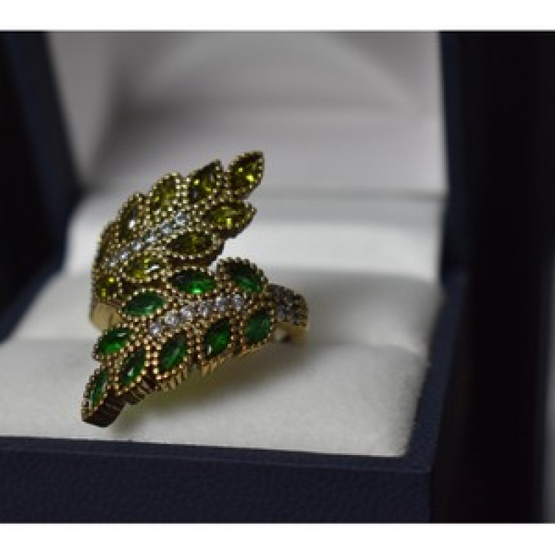 925 Sterling Silver With Gilding Green Alpanite & CZ Ring Size 8.5