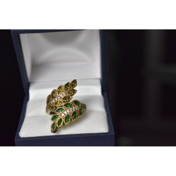 925 Sterling Silver Gold Plated Green Alpanite & CZ Ring Size 8.5
