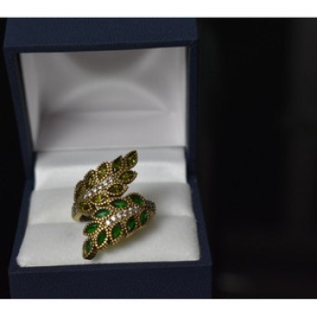 925 Sterling Silver With Gilding Green Alpanite & CZ Ring Size 8.5