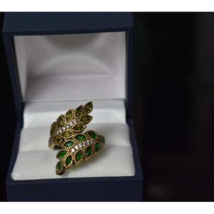 925 Sterling Silver With Gilding Green Alpanite & CZ Ring Size 8.5