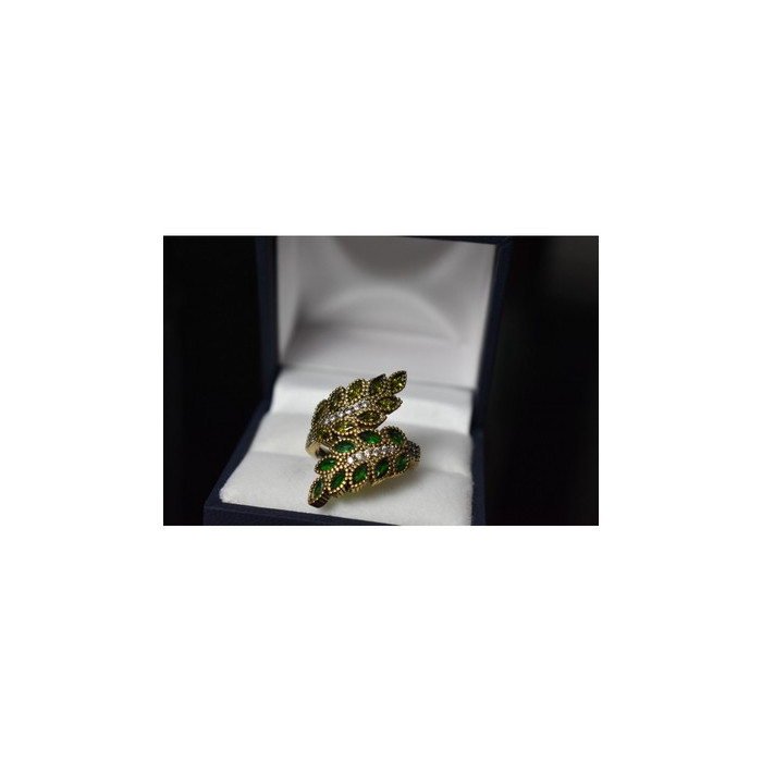 925 Sterling Silver Gold Plated Green Alpanite & CZ Ring Size 8.5