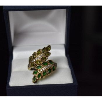 925 Sterling Silver With Gilding Green Alpanite & CZ Ring Size 8.5