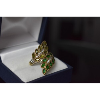 925 Sterling Silver Gold Plated Green Alpanite & CZ Ring Size 8.5