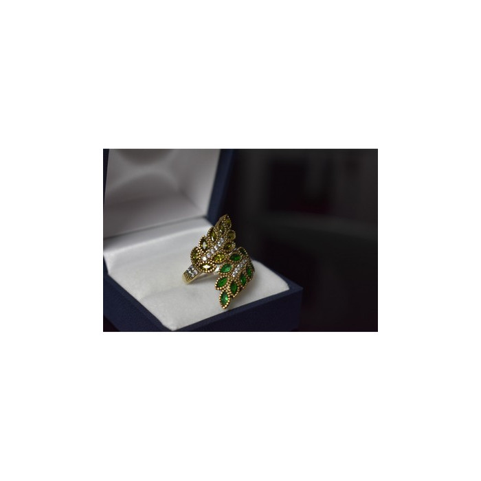 925 Sterling Silver Gold Plated Green Alpanite & CZ Ring Size 8.5