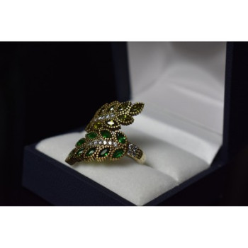 925 Sterling Silver Gold Plated Green Alpanite & CZ Ring Size 8.5
