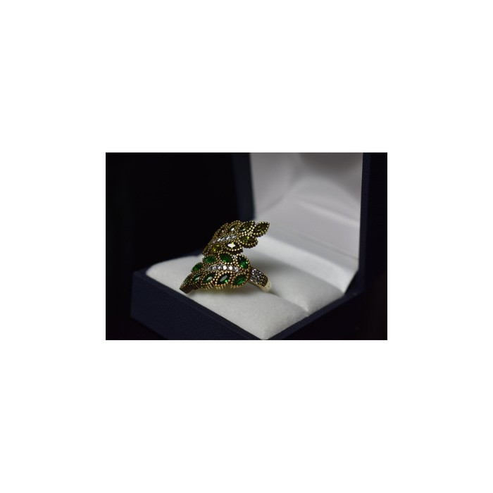925 Sterling Silver Gold Plated Green Alpanite & CZ Ring Size 8.5