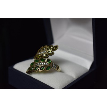 925 Sterling Silver Gold Plated Green Alpanite & CZ Ring Size 8.5