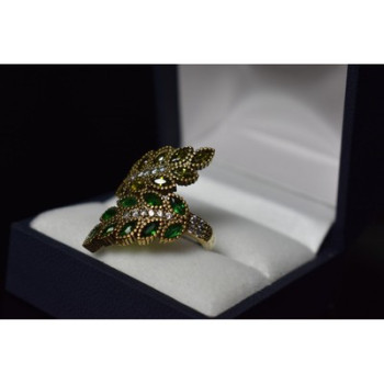 925 Sterling Silver Gold Plated Green Alpanite & CZ Ring Size 8.5