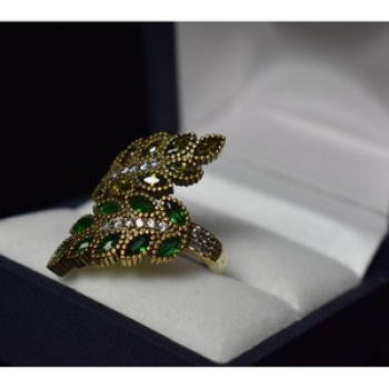 925 Sterling Silver With Gilding Green Alpanite & CZ Ring Size 8.5
