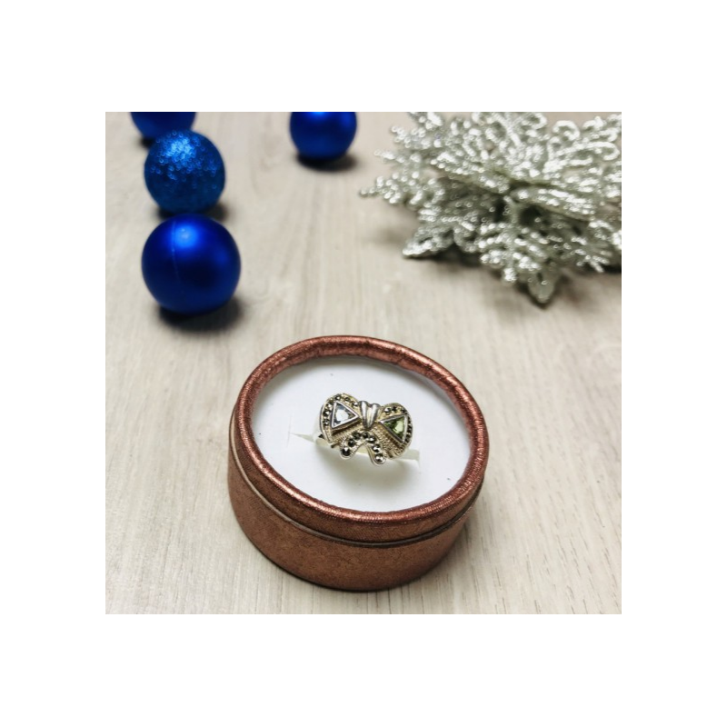 925 Sterling Silver Blue Topaz, Green Peridot & Marcasites Ring Size 6.5