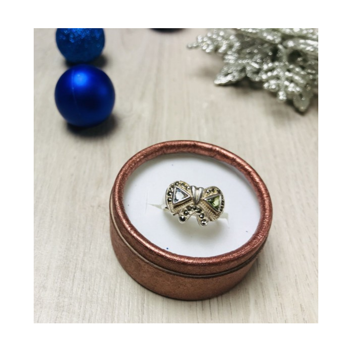 925 Sterling Silver Blue Topaz, Green Peridot & Marcasites Ring Size 6.5