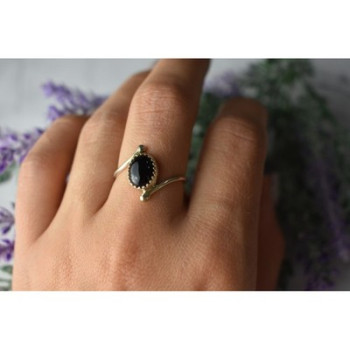 925 Sterling Silver Black Agate Ring Size 8