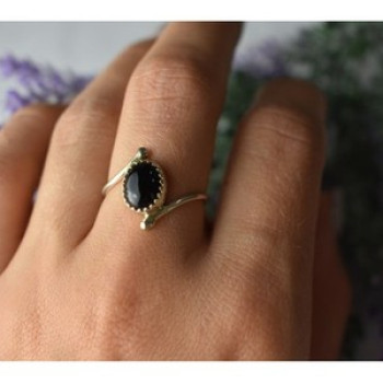 925 Sterling Silver Black Agate Ring Size 8
