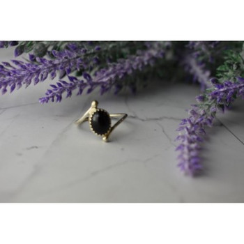 925 Sterling Silver Black Agate Ring Size 8