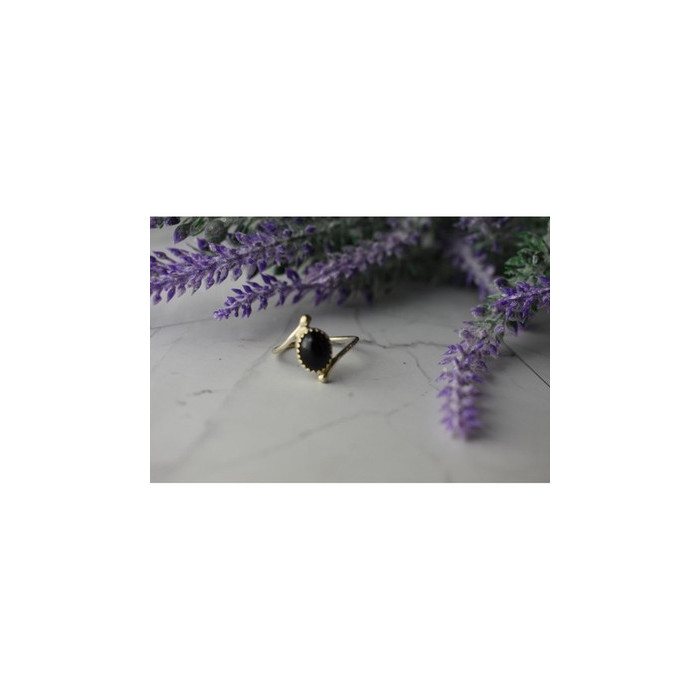 925 Sterling Silver Black Agate Ring Size 8