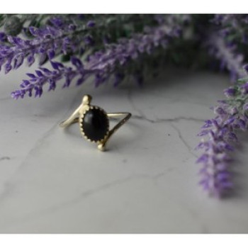 925 Sterling Silver Black Agate Ring Size 8