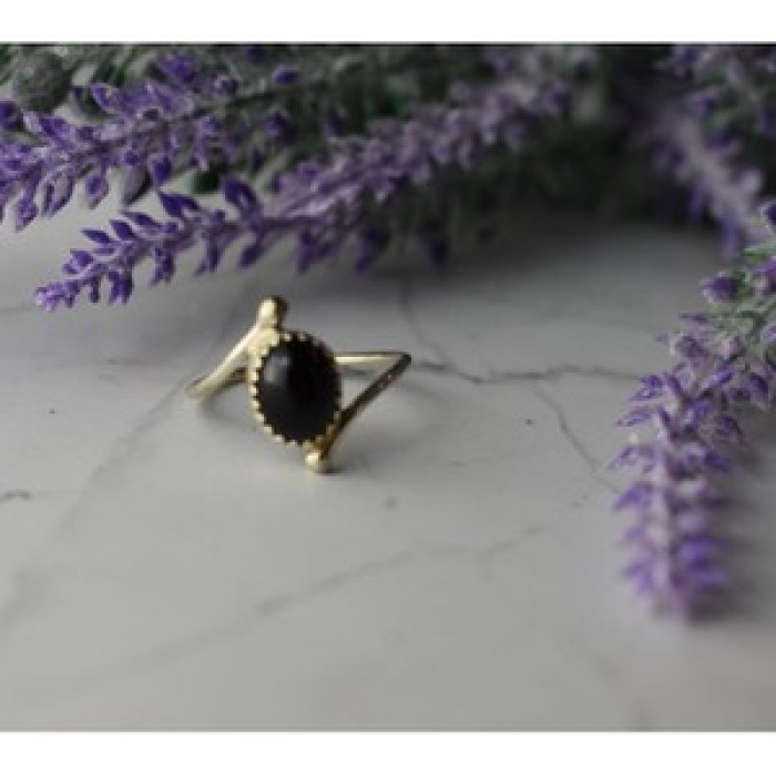 925 Sterling Silver Black Agate Ring Size 8