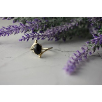 925 Sterling Silver Black Agate Ring Size 8