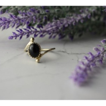 925 Sterling Silver Black Agate Ring Size 8