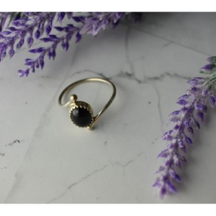 925 Sterling Silver Black Agate Ring Size 8