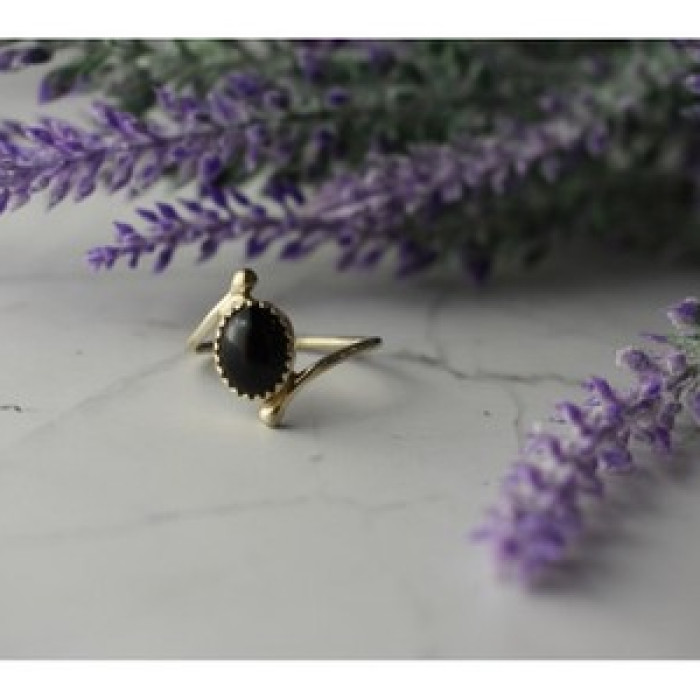 925 Sterling Silver Black Agate Ring Size 8