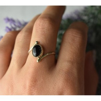 925 Sterling Silver Black Agate Ring Size 8