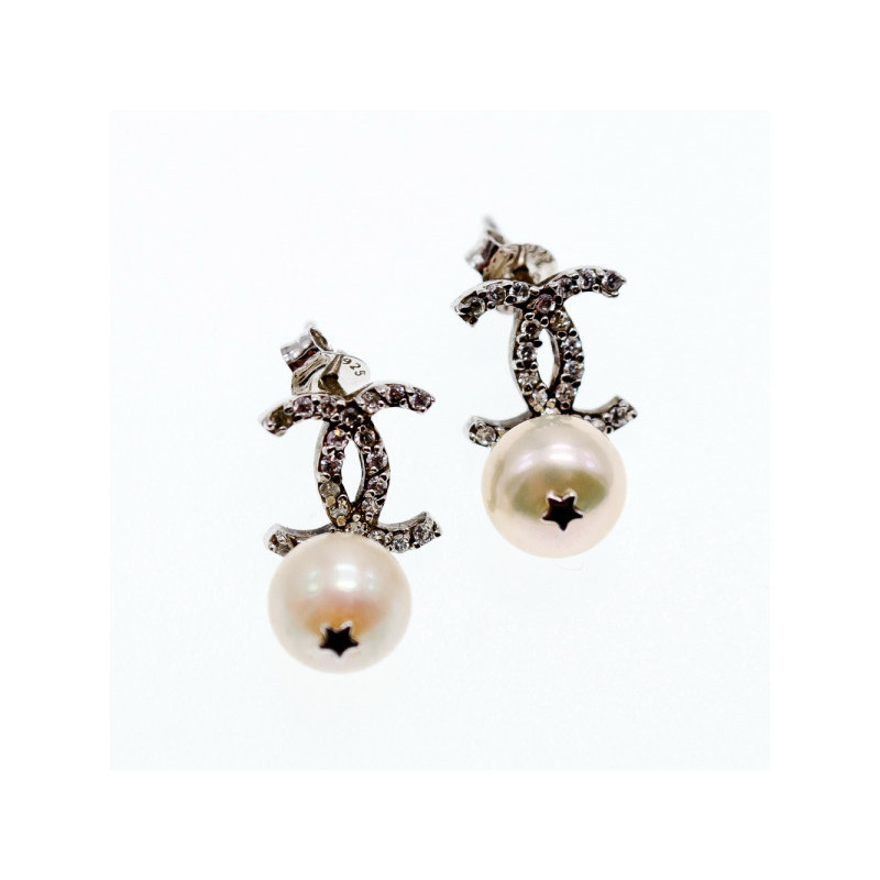 925 STERLING SILVER PEARLS & CZ EARRINGS