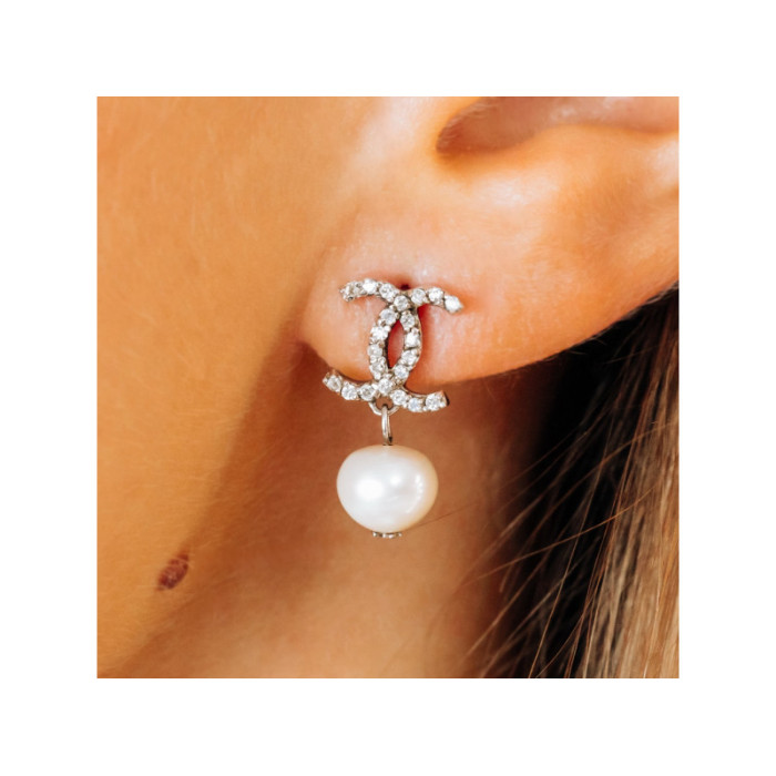925 STERLING SILVER PEARLS & CZ EARRINGS