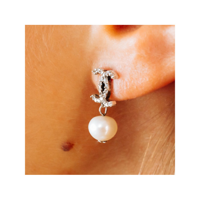 925 STERLING SILVER PEARLS & CZ EARRINGS