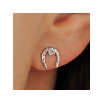 14K WHITE GOLD DIAMONDS HORSESHOE EARRINGS