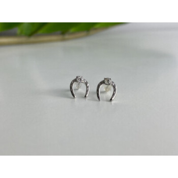 14K WHITE GOLD DIAMONDS HORSESHOE EARRINGS