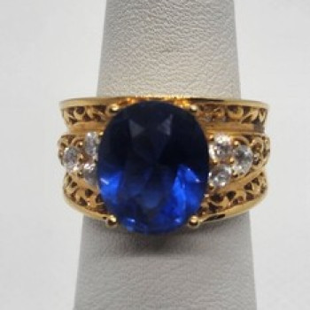 925 Sterling Silver With Blue CZ Ring Size 5