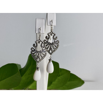 925 STERLING SILVER MOTHER OF PEARL & MARCASITES EARRINGS