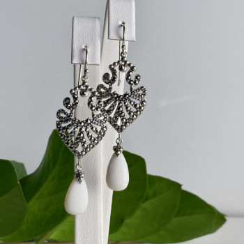 925 Sterling Silver Mother OF Pearl & Marcasites Earrings