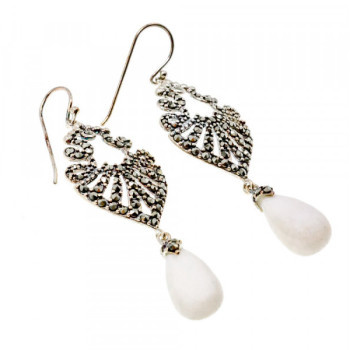 925 Sterling Silver Mother OF Pearl & Marcasites Earrings