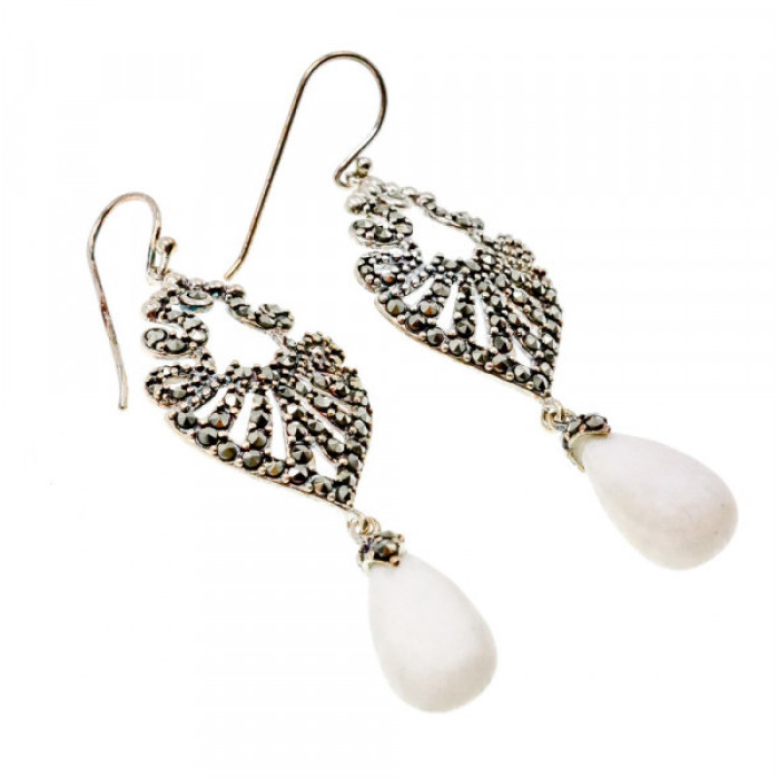 925 Sterling Silver Mother OF Pearl & Marcasites Earrings