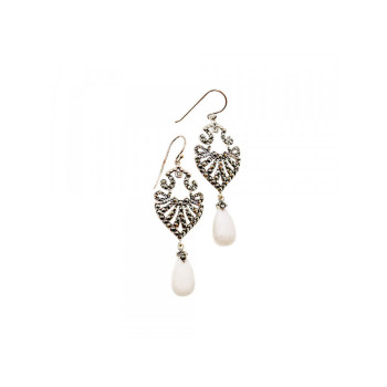 925 STERLING SILVER MOTHER OF PEARL & MARCASITES EARRINGS