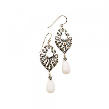 925 Sterling Silver Mother OF Pearl & Marcasites Earrings